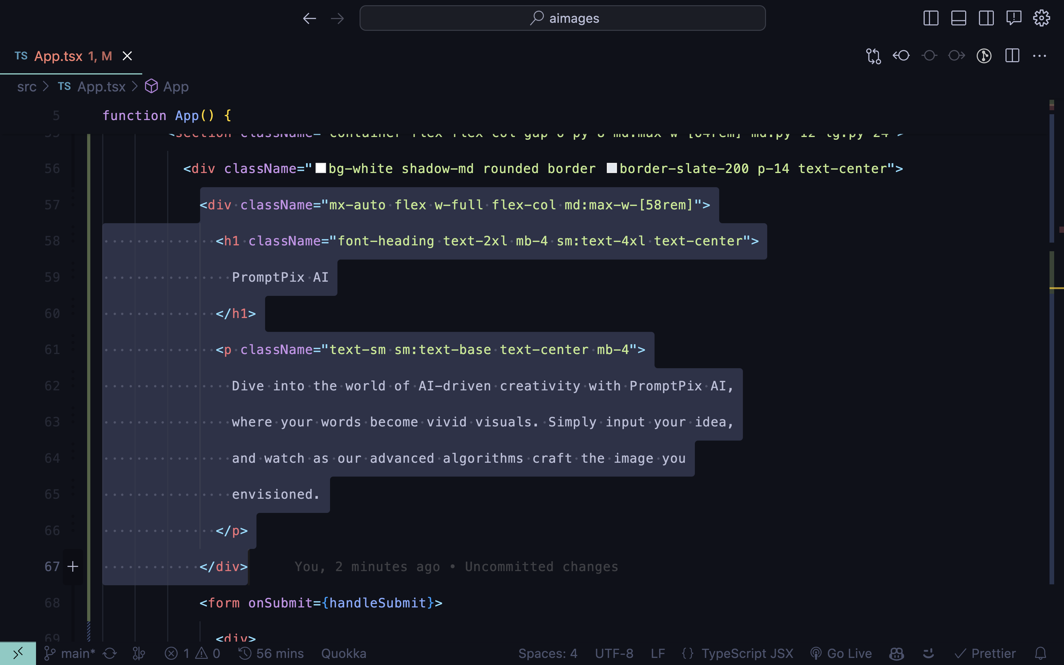 Cursor.sh screenshot of the code built with Codux
