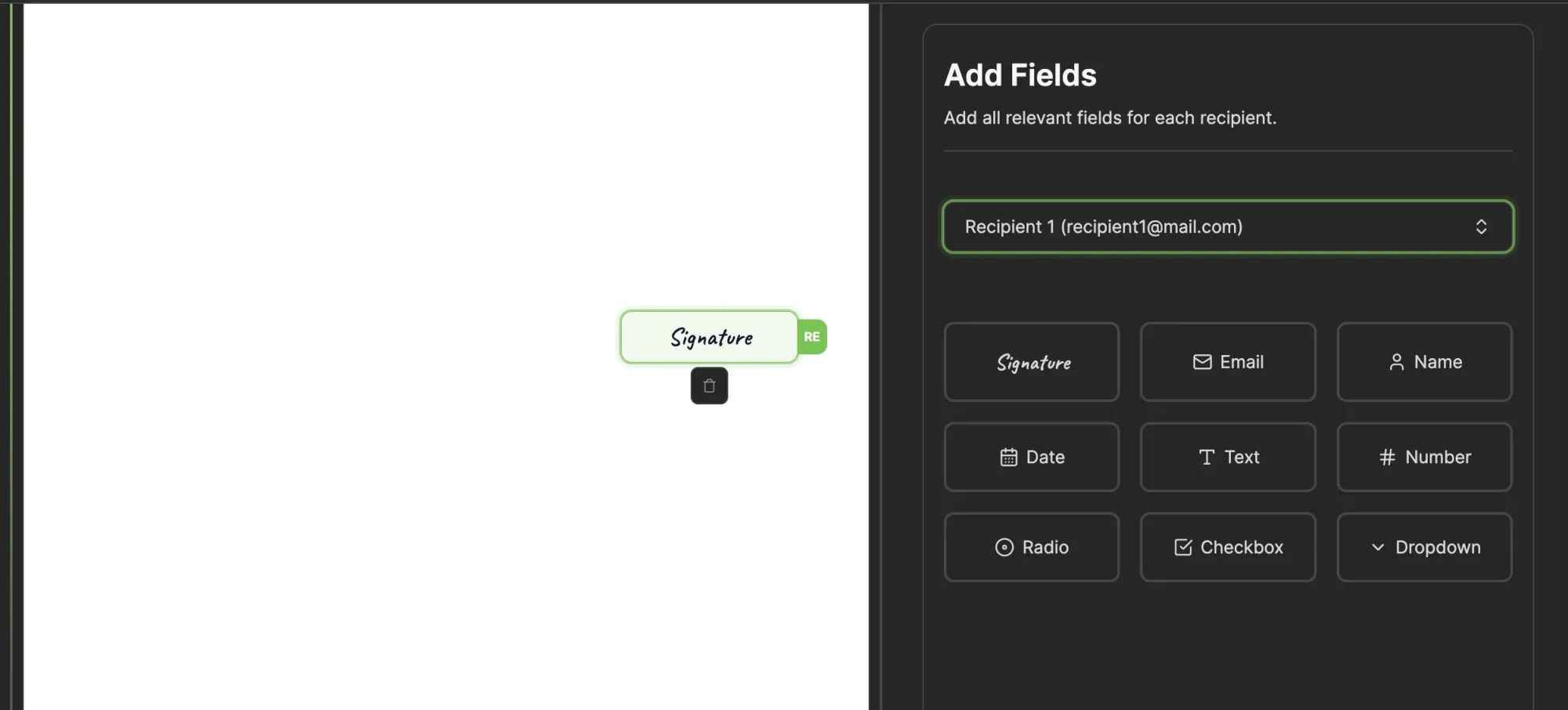 Advanced Field Types in the Documenso dashboard